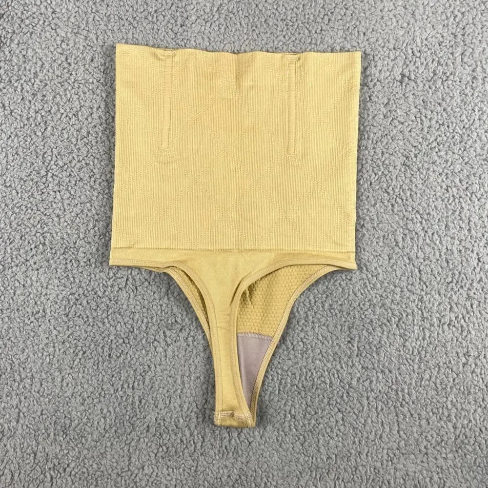 Women's Small Apricot High-Waist Tummy Control Body Shaper Thong Panty Shapewear